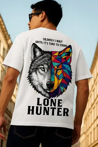 Lone Hunter Desert Track Tee – Oversized Unisex Graphic